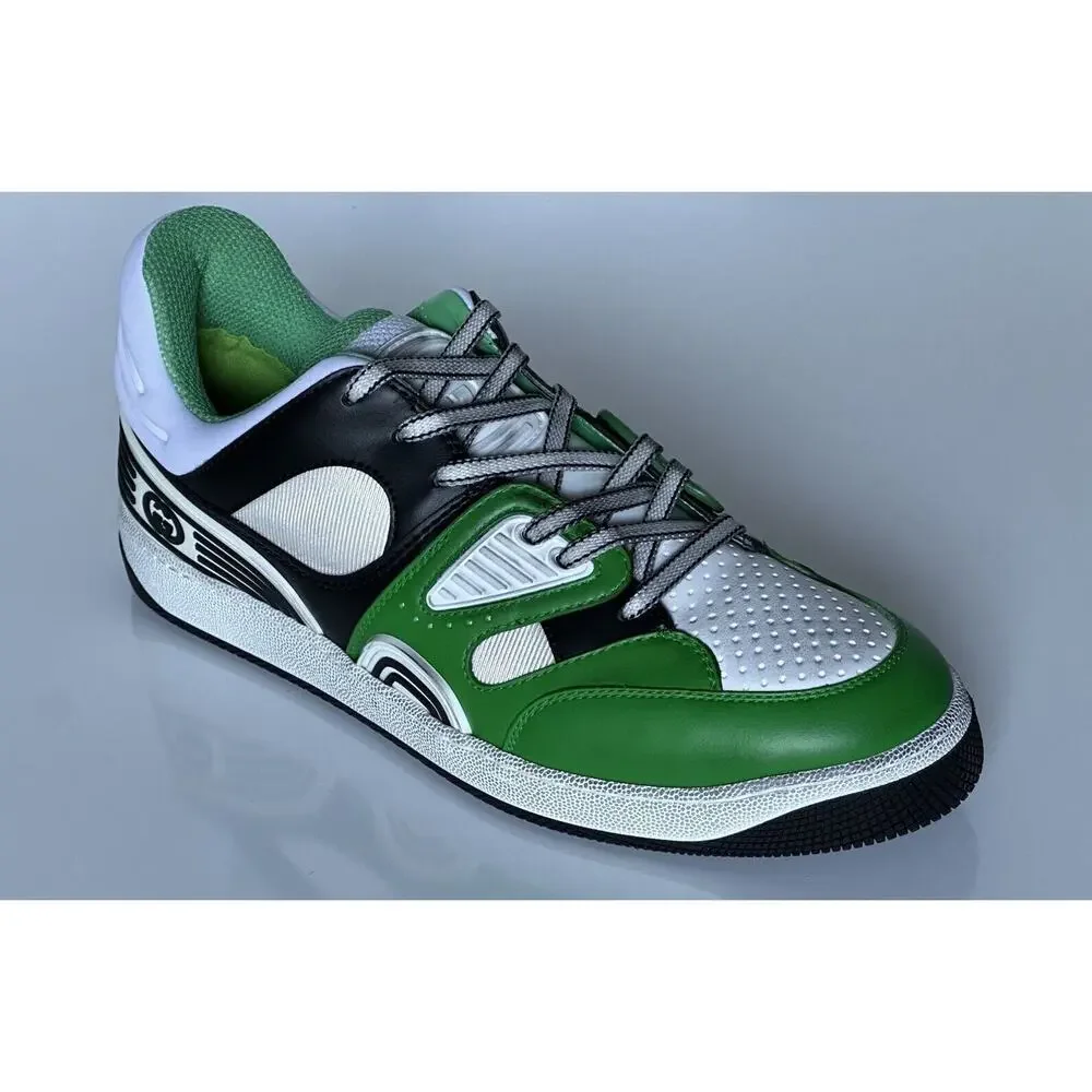 Gucci Men's Low-top White/Green Leather Sneakers 11.5 US (Gucci 11G) 697882 NIB